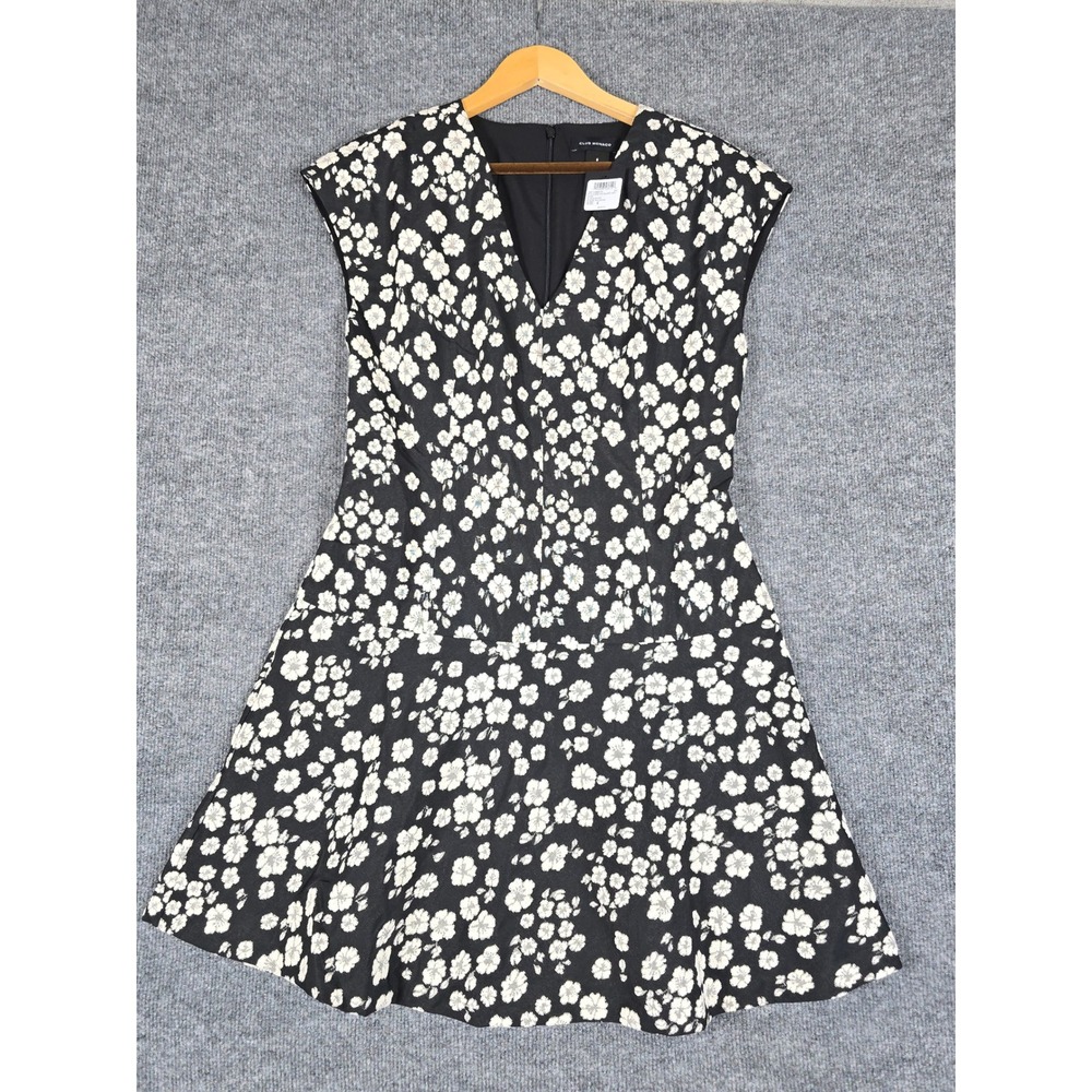 NWT Club Monaco Fit N Flare Jacquard Mini Robe Black White Floral Sz 6 $248 msrp